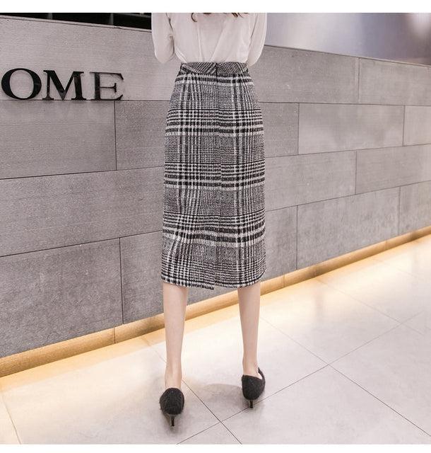 チェック柄ミモレ丈タイトスカート 5018-画像13-韓国ファッション通販POPREA［ポップリア］