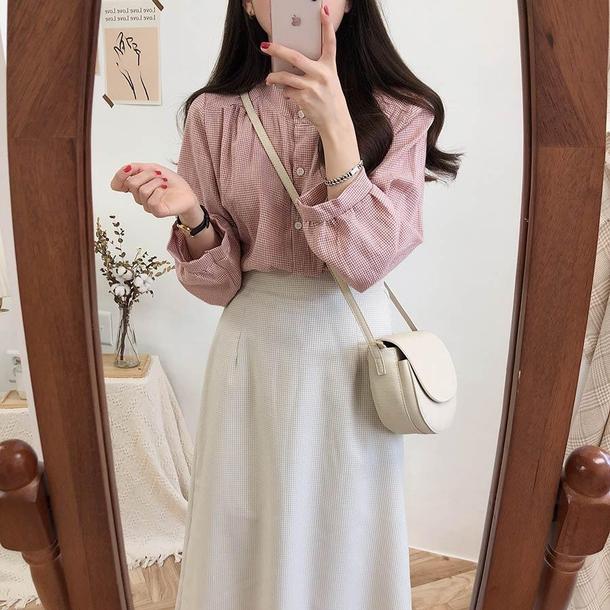 チェック柄ロングスリーブシャツ 4743-画像13-韓国ファッション通販POPREA［ポップリア］