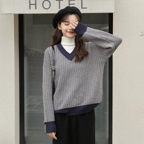 ヘリンボーン柄ハイネックレイヤードニット 4957-画像13-韓国ファッション通販POPREA［ポップリア］