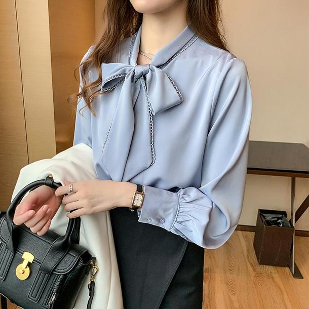 ボウタイリボンシルクタッチブラウス 4862-画像13-韓国ファッション通販POPREA［ポップリア］