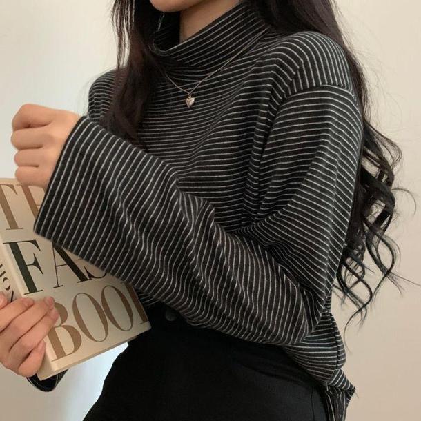 ハイネックボーダートップス 4927-画像13-韓国ファッション通販POPREA［ポップリア］