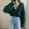 Vネックツイスト編みワンボタンニット 5061-green_お取り寄せ50613-画像13-韓国ファッション通販POPREA［ポップリア］