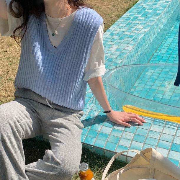 Vネックリブニットベスト 5112-画像14-韓国ファッション通販POPREA［ポップリア］