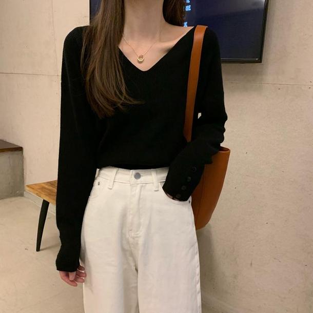 Vネックボタンスリーブトップス 4858-画像14-韓国ファッション通販POPREA［ポップリア］