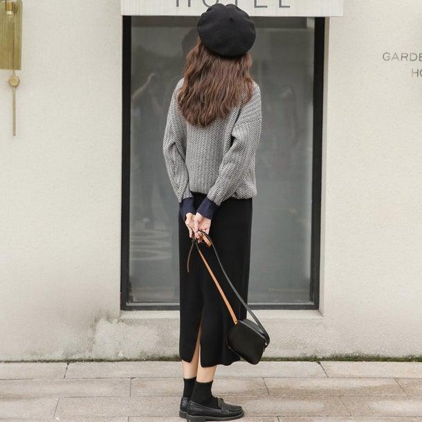 ヘリンボーン柄ハイネックレイヤードニット 4957-画像14-韓国ファッション通販POPREA［ポップリア］