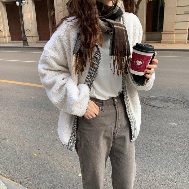 リバーシブルチェックボアジャケット 4934-画像14-韓国ファッション通販POPREA［ポップリア］