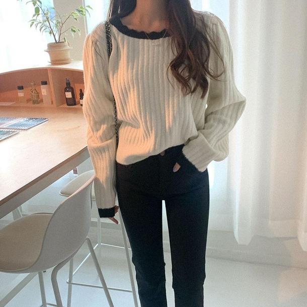 あったかシンプルリブショートニット 4853-画像14-韓国ファッション通販POPREA［ポップリア］