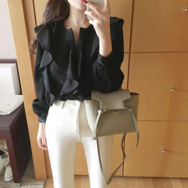 シアーフリルシフォンブラウス 5050-画像14-韓国ファッション通販POPREA［ポップリア］