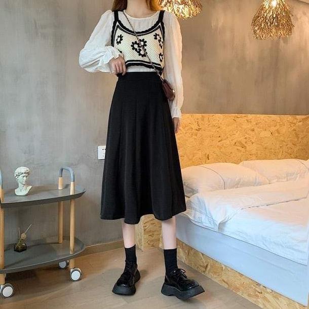 ハイウエストシンプルプリーツフレアスカート 4823-画像14-韓国ファッション通販POPREA［ポップリア］