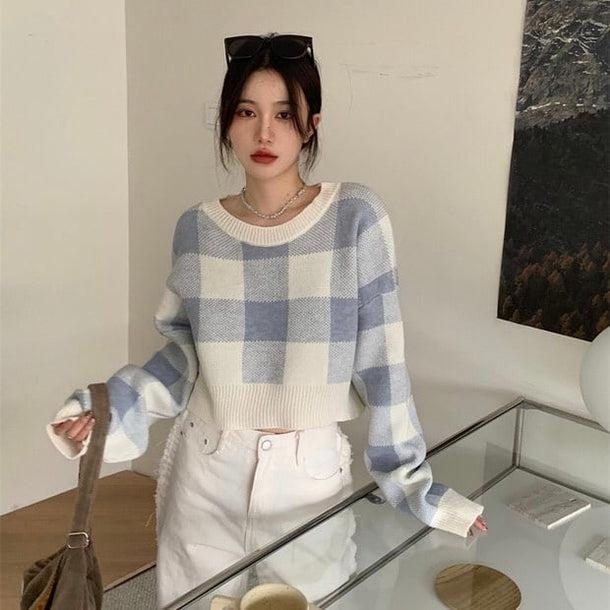 ボックスチェッククロップドニット 5042-画像14-韓国ファッション通販POPREA［ポップリア］