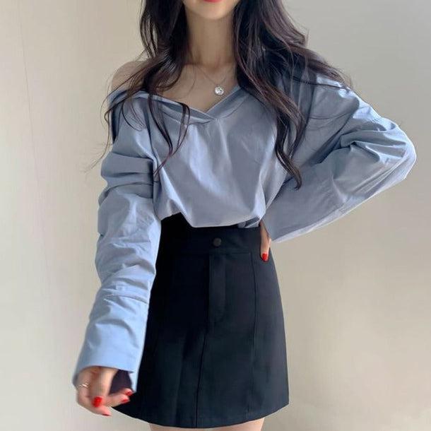 オフショルダーシンプルシャツブラウス 5133-画像15-韓国ファッション通販POPREA［ポップリア］