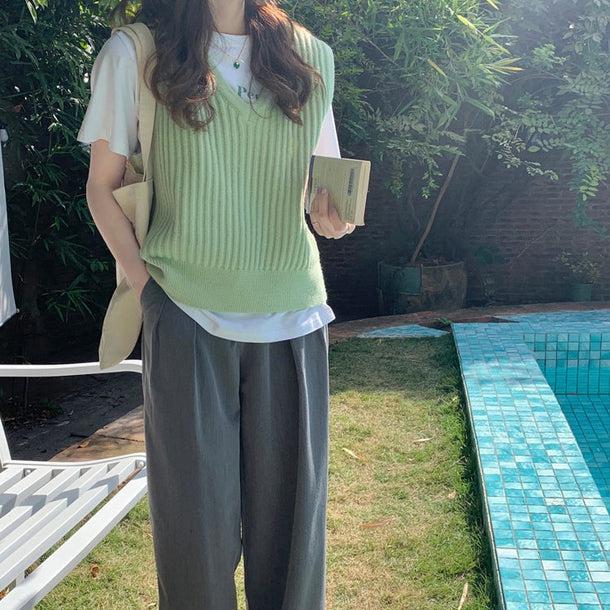 Vネックリブニットベスト 5112-画像15-韓国ファッション通販POPREA［ポップリア］