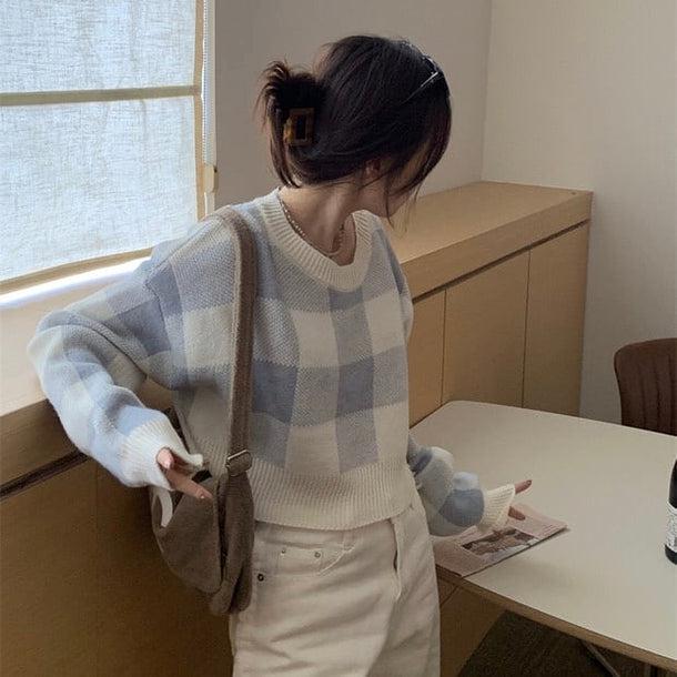 ボックスチェッククロップドニット 5042-画像15-韓国ファッション通販POPREA［ポップリア］