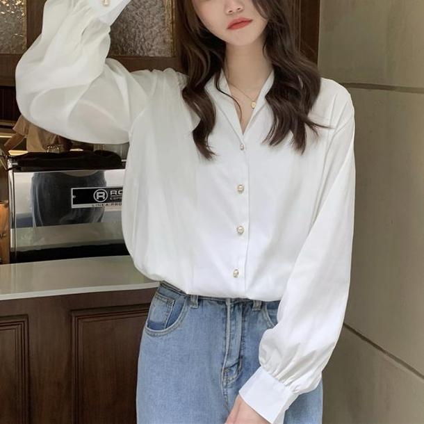 Vネックパールボタンブラウス 4689-画像15-韓国ファッション通販POPREA［ポップリア］