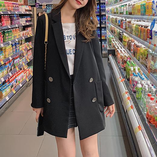 チェック袖ブラックロングジャケット 4729-画像15-韓国ファッション通販POPREA［ポップリア］