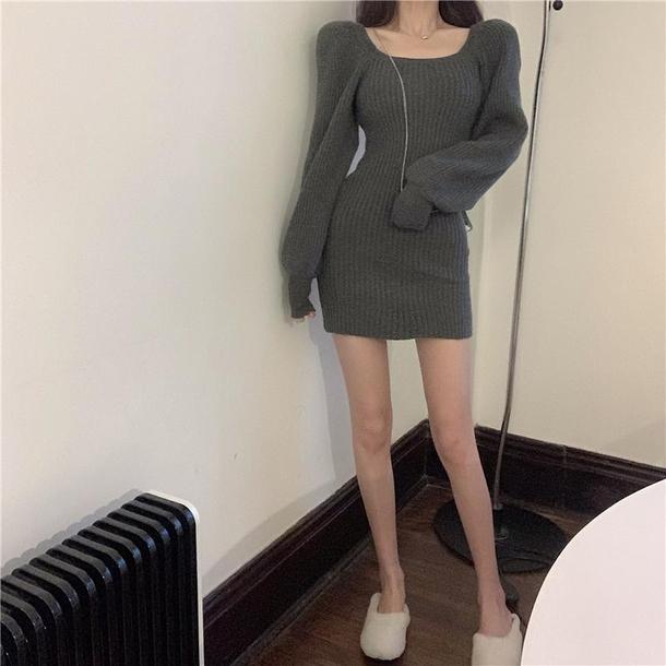 ベーシックショートリブニットワンピ 4866-画像15-韓国ファッション通販POPREA［ポップリア］