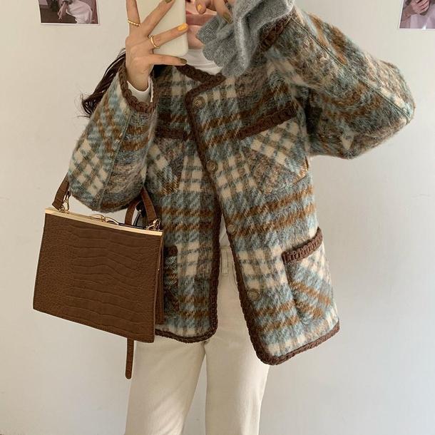 チェック柄ウールショートジャケット 4806-画像15-韓国ファッション通販POPREA［ポップリア］