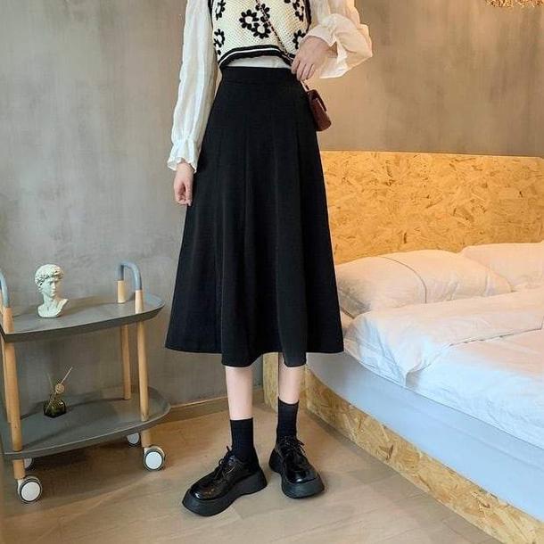 ハイウエストシンプルプリーツフレアスカート 4823-画像16-韓国ファッション通販POPREA［ポップリア］