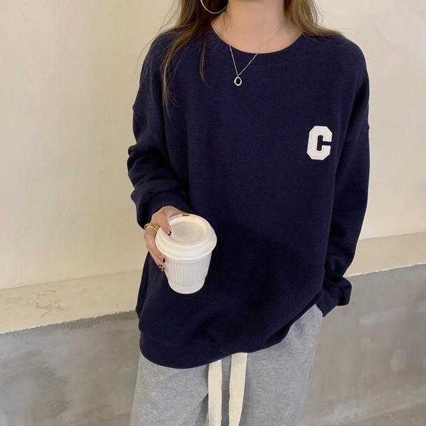 ワッフルCロゴプルオーバー 4928-画像16-韓国ファッション通販POPREA［ポップリア］