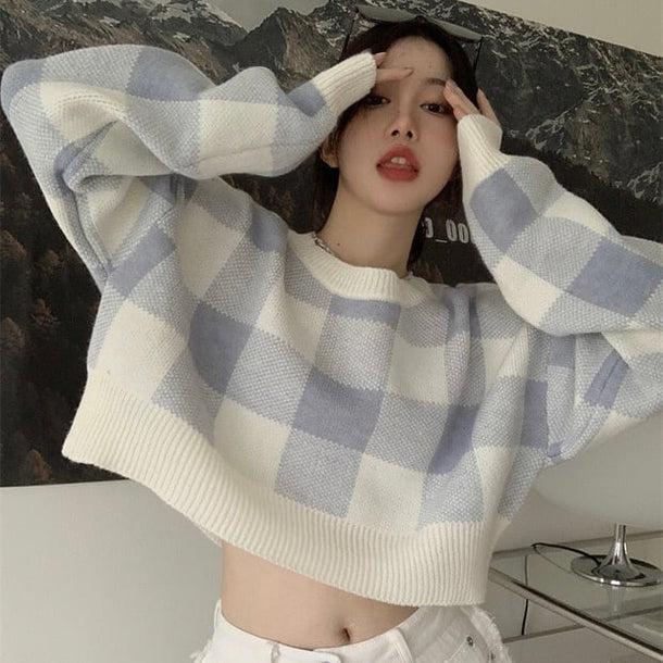 ボックスチェッククロップドニット 5042-画像16-韓国ファッション通販POPREA［ポップリア］