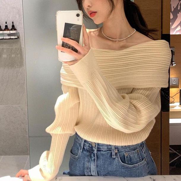 ベーシックオフショルダーリブニット 4788-画像16-韓国ファッション通販POPREA［ポップリア］