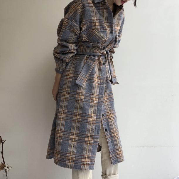 チェック柄ロングシャツ 4746-画像16-韓国ファッション通販POPREA［ポップリア］