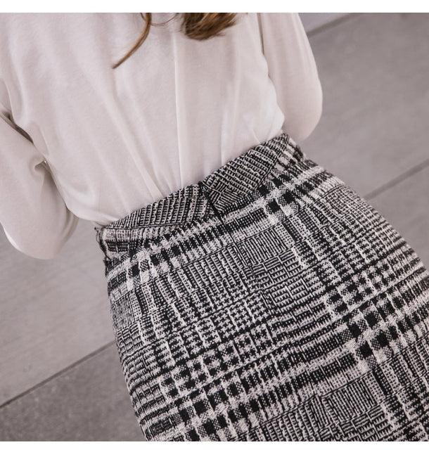 チェック柄ミモレ丈タイトスカート 5018-画像16-韓国ファッション通販POPREA［ポップリア］
