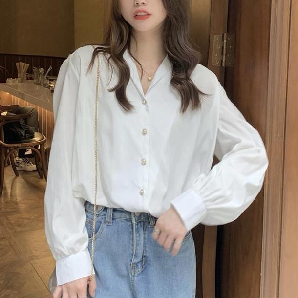 Vネックパールボタンブラウス 4689-画像16-韓国ファッション通販POPREA［ポップリア］