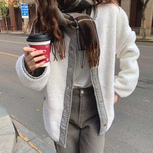 リバーシブルチェックボアジャケット 4934-画像16-韓国ファッション通販POPREA［ポップリア］