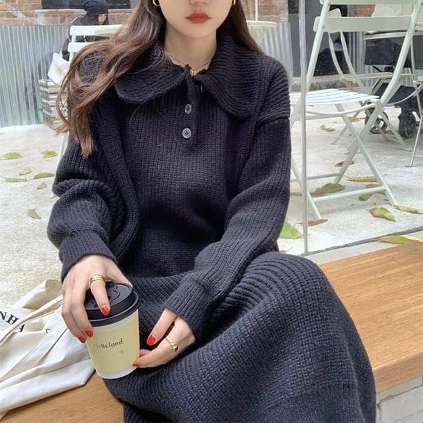 ワッフルミディニットワンピース 4933-画像16-韓国ファッション通販POPREA［ポップリア］