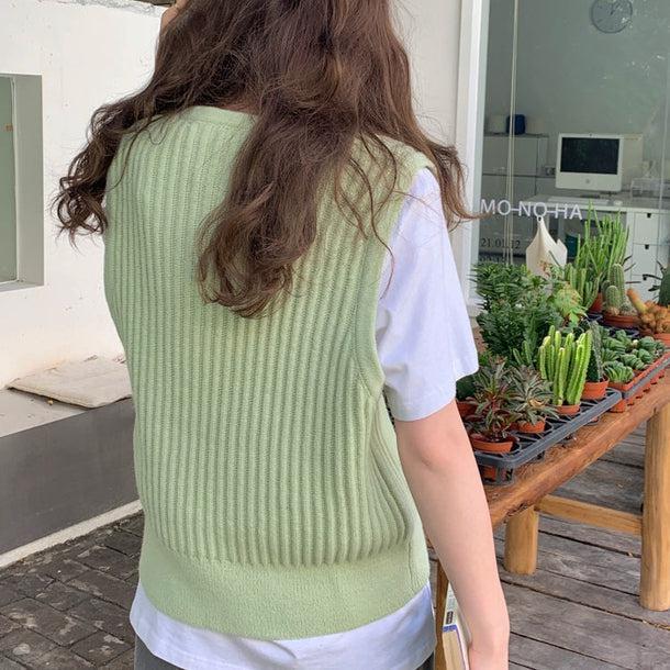 Vネックリブニットベスト 5112-画像17-韓国ファッション通販POPREA［ポップリア］