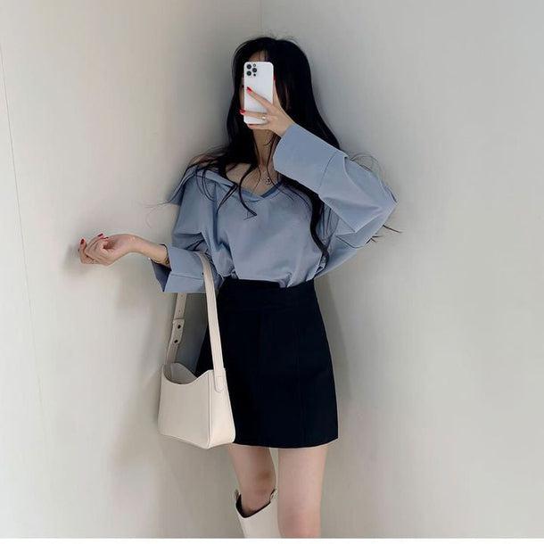 オフショルダーシンプルシャツブラウス 5133-画像17-韓国ファッション通販POPREA［ポップリア］