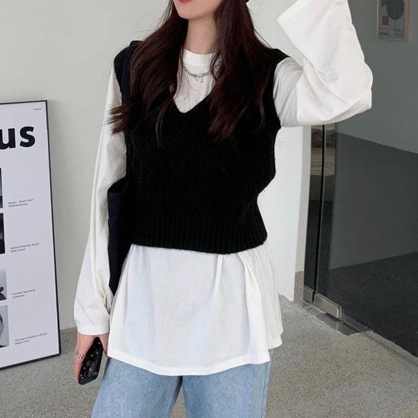 デザインケーブルニットベスト 5119-画像17-韓国ファッション通販POPREA［ポップリア］