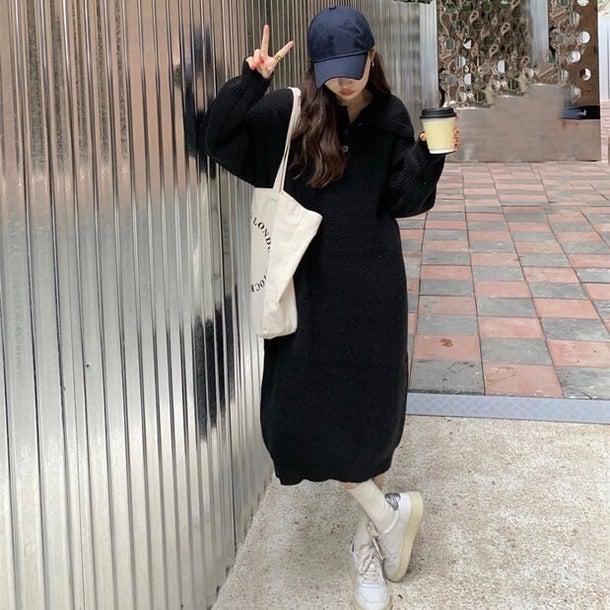 ワッフルミディニットワンピース 4933-画像18-韓国ファッション通販POPREA［ポップリア］