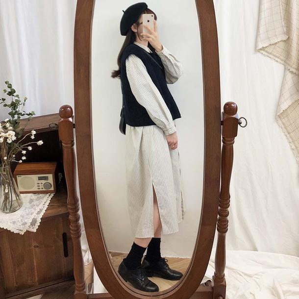 ショート丈ニットベスト＆ストライプワンピース 4745-画像18-韓国ファッション通販POPREA［ポップリア］