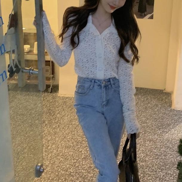 リーフパターンパフスリーブシアーカーディガン 5058-画像18-韓国ファッション通販POPREA［ポップリア］