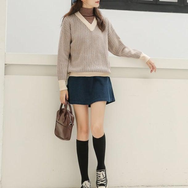 ヘリンボーン柄ハイネックレイヤードニット 4957-画像19-韓国ファッション通販POPREA［ポップリア］