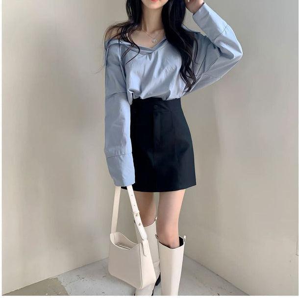 オフショルダーシンプルシャツブラウス 5133-画像19-韓国ファッション通販POPREA［ポップリア］