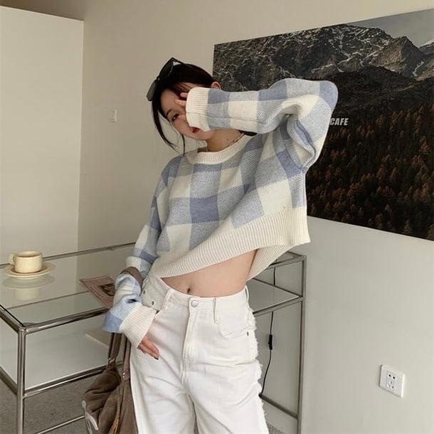 ボックスチェッククロップドニット 5042-画像19-韓国ファッション通販POPREA［ポップリア］