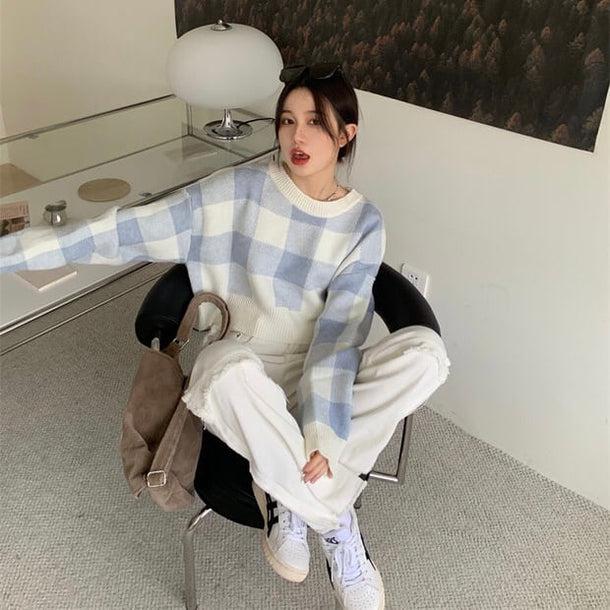 ボックスチェッククロップドニット 5042-画像20-韓国ファッション通販POPREA［ポップリア］