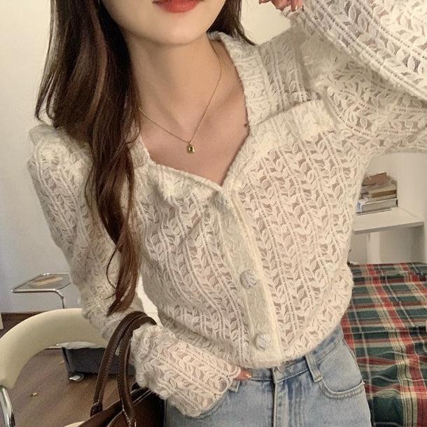 リーフパターンパフスリーブシアーカーディガン 5058-画像20-韓国ファッション通販POPREA［ポップリア］