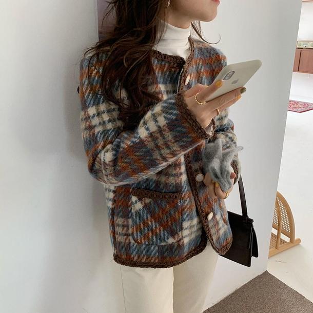 チェック柄ウールショートジャケット 4806-画像22-韓国ファッション通販POPREA［ポップリア］