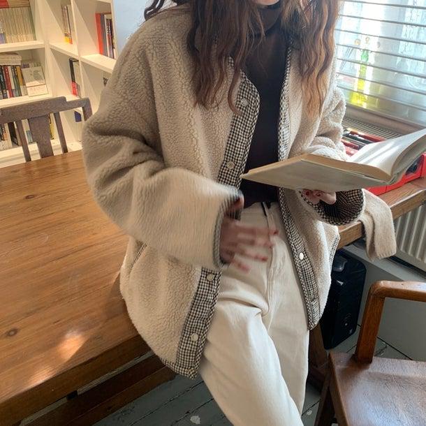 リバーシブルチェックボアジャケット 4934-画像24-韓国ファッション通販POPREA［ポップリア］