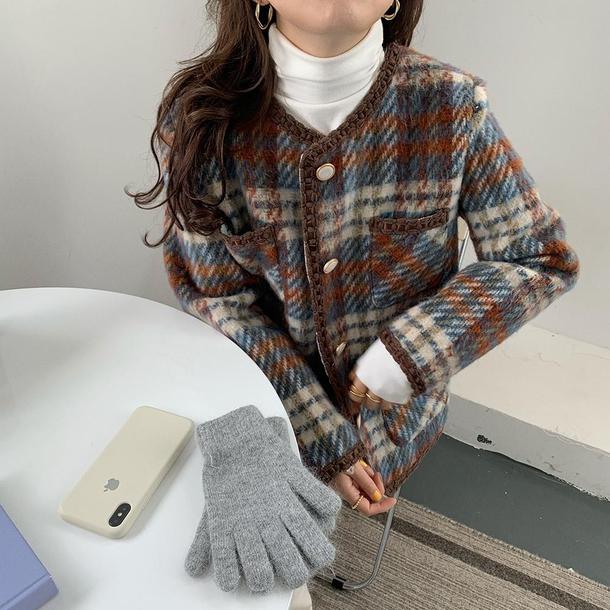 チェック柄ウールショートジャケット 4806-画像25-韓国ファッション通販POPREA［ポップリア］