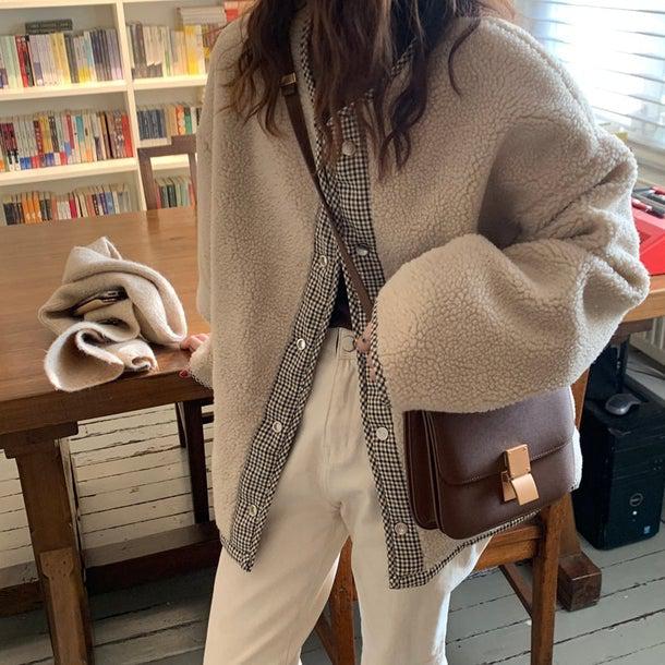 リバーシブルチェックボアジャケット 4934-画像25-韓国ファッション通販POPREA［ポップリア］