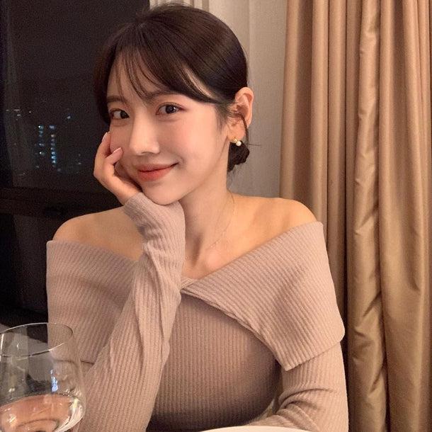 オフショルカラーリブニット 5036-画像2-韓国ファッション通販POPREA［ポップリア］