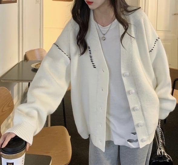 ステッチデザインカーディガン 5048-画像2-韓国ファッション通販POPREA［ポップリア］