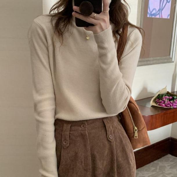 リブタートルニットトップス 4930-画像2-韓国ファッション通販POPREA［ポップリア］