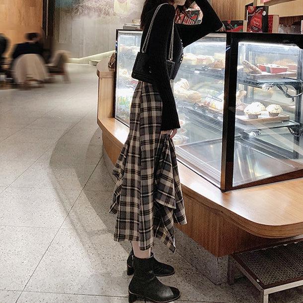 マーメイドフレアチェックスカート 5062-画像2-韓国ファッション通販POPREA［ポップリア］
