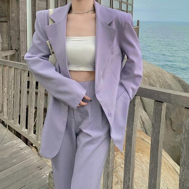 バイオレットロングツーピースセットアップ 5208-画像2-韓国ファッション通販POPREA［ポップリア］